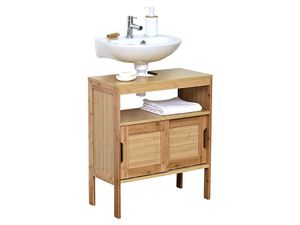 Design Bambus- und MDF-Waschbeckenmöbel mit 2 MDF-Schiebetüren + 1 Regal - Bambus - 70x60x30cm - Badezimmer - Badmöbel - Waschbecken