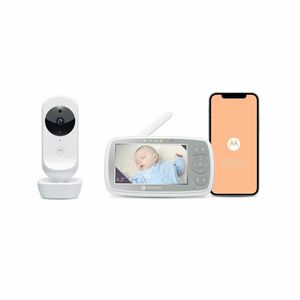 Motorola Nursery VM44 Connect - Wi-Fi Babyphone mit Kamera – 4,3 Zoll Video Baby Monitor Display – Motorola Nursery App - Nachtsicht, Wiegenlieder, Microfon, Raumtemperaturüberwachung - Weiß