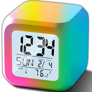 Budík Digitální LED displej Probuzení Světlo Teplota Datum Snooze Děti Cestovní budík Stolní hodiny Světlo Budík Stolní hodiny Ložnice 7 Změna barvy Retoo