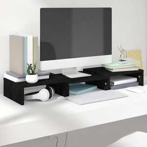 Prolenta Premium  Monitorständer Schwarz 60x24x10,5 cm Massivholz Kiefer