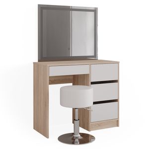 Vicco Schminktisch Sherry, 90 cm mit LED-Spiegel und Hocker, Sonoma/Weiß