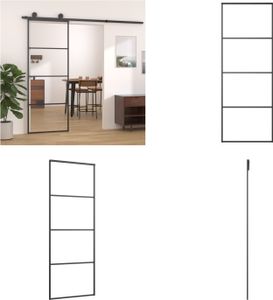vidaXL Drzwi przesuwne aluminiowe i szklane ESG 76x205 cm czarne - Drzwi szklane - Drzwi szklane - Drzwi aluminiowe - Drzwi aluminiowe