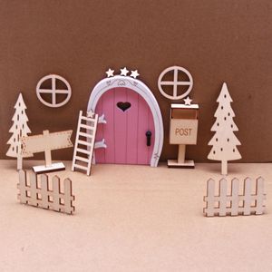 15-teiliges Set Puppenhaus Wichteltür Feentür Weihnachtsdekoration aus Holz Rosa 12cm