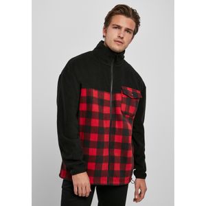 Urban Classics Jacke Patterned Polar Fleece Track Jacket Black/Redcheck-XXL