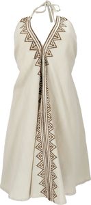 Boho Minikleid, Neckholder Kleid, Longtop - Leinenfarben, Damen, Creme-weiß, Baumwolle, Kleider