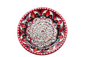 Kaladia Keramik Teller Rot/Weiß/Schwarz - handbemalte Teller mit schönem Dekor - Reibeteller- spülmaschinenfest -  Spain