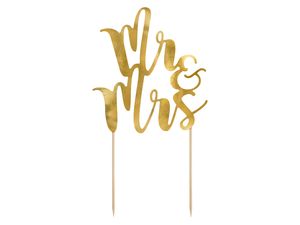 PartyDeco - Cake Topper ' Mr & Mrs '- Gold