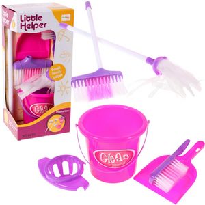 MalPlay 5-Teiliges Reinigungsset für Kinder | Mop-Eimer | Lange Bürste | Kehrmaschine | Kehrschaufel | rosa