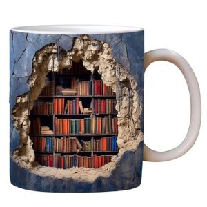 Becher Kaffeetasse,3D Bücherregal Tasse,Bücherbecher,Bibliotheksregal Becher,Mehrzweckbecher, ein Geschenk für Leser, Liebhaber winterbeauy