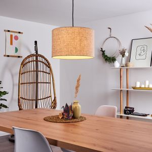 »Meolo« Deckenlampe aus Holz und Stoff in weiß/natur