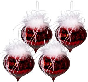 Clayre & Eef Weihnachtskugel 4er Set Ø 10 cm Rot Weiß Glas