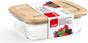 Hermetischer Bräter aus Ibili-Borosilikatglas, Borosilikatglas/Bambus, 17,1 x 12,6 x 5,7 cm, 0,65 l, braun