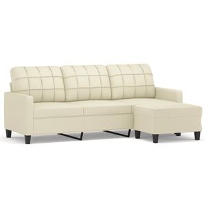 vidaXL 3-Sitzer-Sofa mit Hocker Creme 180 cm Kunstleder