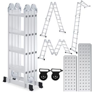 Viacúčelový rebrík Fiqops Multifunkčný rebrík Skladací rebrík Teleskopický rebrík 4x4 470 cm Jednoduchý rebrík Rebrík pre domácnosť Hliníkový rebrík