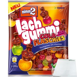 nimm2 Lachgummi Cola Flaschies (200g Beutel) + usy Block