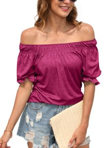 Damen Blusen Sommer Shirts Einfaches T-Shirt Weiche Tops Elegant Lässig Oberteile Rose Rot,Größe L