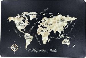 Schreibtischunterlage Map of the World schwarz Landkarte Kontinente Weltkarte 40 x 60 cm abwischbar