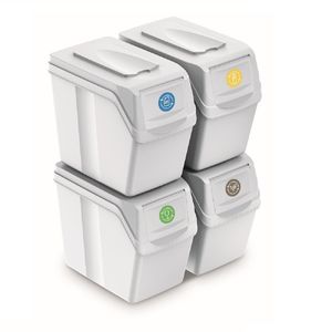 Prosperplast Mülleimer Abfalleimer Müllsortierer Mülltrennsystem SortiBox Set 4 x 20 Liter Weiß