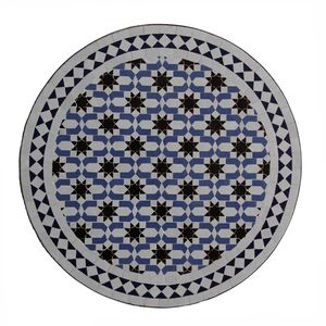 Mosaik Tisch aus Marokko M60-40 60cm rund Gartentisch Balkontisch Mosaiktisch Blau Weiß Schwarz Sterne Beistelltisch Sofatisch Couchtisch MT2122