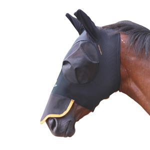Shires - Pferde Fliegenmaske mit Nasenschutz, Stretch ER1319 (Full) (Pechschwarz)