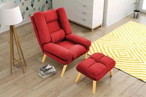 Selly Home Sessel mit Ergonomischer Hocker - Relaxsessel Angenehmes Stoff mit Liegefunktion - Entspannung Ohrensessel mit Hocker - Fernsehsessel mit Fußstütze - Lounge Stressless Sessel – Rot