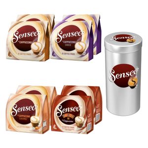 SENSEO Pads Cappuccino Vielfaltspaket 4 Sorten 64 Getränke +1 Senseo Dose