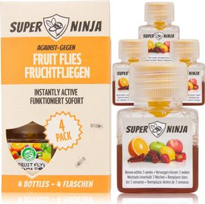 Super Ninja Fruchtfliegenfalle - Spar Pack - 4 Fallen - Hochwirksame Ökologische Fruchtfliegenfalle für Küche und Innenraum - Obstfliegenfalle