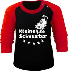 Baby / Kinder Baseball Langarm T-Shirt (Farbe: schwarz-rot ) (Gr. 86/98 ) Kleine Schwester