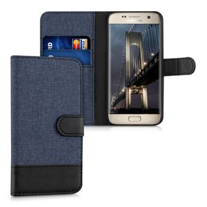 kwmobile Wallet Case kompatibel mit Samsung Galaxy S7 - Hülle mit Ständer - Handyhülle Kartenfächer Dunkelblau Schwarz