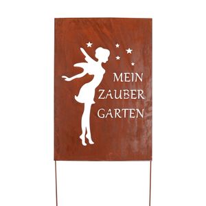 UNUS GARDEN Gartendeko Gartenstecker aus Edelrost Metall Schild Elfe 133 cm Deko