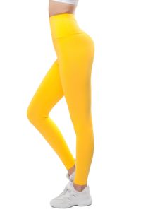 Bongual ® Hochbund Leggings lang Damen Baumwolle-mix Leggins hoher Bund 40 gelb