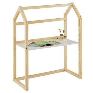 Kinderschreibtisch TINA  Hausform weiß/natur höhenverstellbar - Schreibtisch für Kinderzimmer, mitwachsend und individuell anpassbar, aus Kiefer
