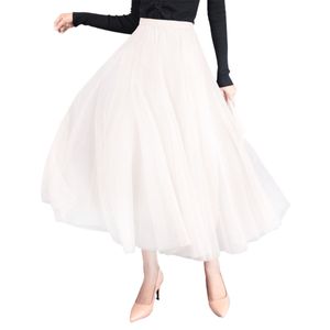 DEBAIJIA Damen Chiffon Maxirock  Damen Elegant Hohe Taille Lange Röcke Kleid (Weiß)