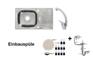 Edelstahl Einbauspüle 76 x 43,5 cm Becken & Mega Armatur Einbauspüle Spüle + Zubehör Spülbecken Küchenspüle