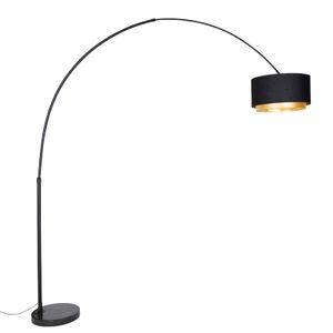 QAZQA - Moderne Bogenlampe schwarz mit Duo-Schirm schwarz mit Gold I Messing - XXL I Wohnzimmer I Schlafzimmer - Stahl Länglich - LED geeignet E27