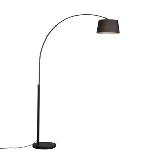 QAZQA - Moderne Bogenlampe schwarz mit schwarzem Stoffschirm - Arc Basic I Wohnzimmer - Stahl Rund - LED geeignet E27