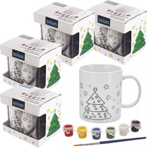 Kubek do malowania zestaw porcelanowy 4x kubek 350ml motyw świąteczny z pędzlami do malowania