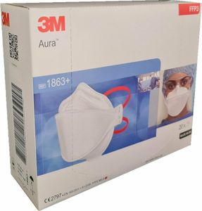 20er Karton: 3M™ Aura™ Atemschutzmaske 1863+ FFP3 ohne Ventil - medizinische Schutzmaske (Zusatz EN 14683:2019 )