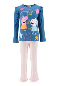 Peppa Wutz Pig Kinder Schlafanzug Mädchen Pyjama Langarmshirt Langarm T-Shirt + Schlafhose, Farbe:Blau, Größe Kids:104