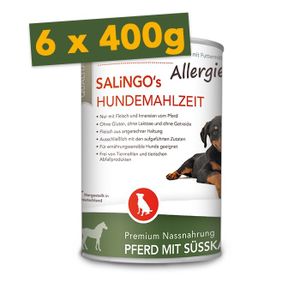 SALiNGO Premium Hunde Nassfutter Pferd mit Süßkartoffel und Zucchini | getreidefrei | hypoallergen | 6x400g