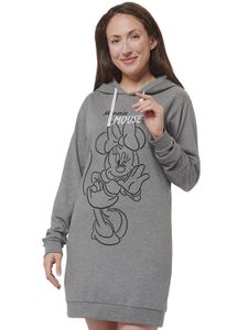 Disney Minnie Mouse Sweatkleid für Damen - Oversize Hoodie Kapuzenpullover lang Sweatshirt langarm Grau S