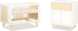 Babybett Gitterbett Kinderbett höhenverstellbar mit Matratze Schlupfsprossen Kommode Kleiderschrank Schubladen Klamotenschrank Kinderzimmer LYDIAN 120x60 KMbaby