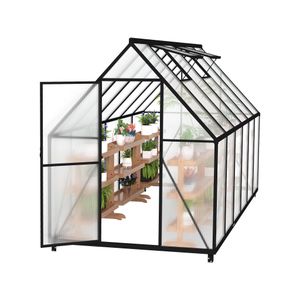 JOIEYOU 340x180x195cm Gartengewächshäuser Winterfest Gewächshaus Set aus Aluminium Rahmen & 4mm Dicke PC-Platten, Stabile Tomatenhaus mit Oberlicht Wetterfeste Treibhaus für Pflanzen Blumen Gemüse