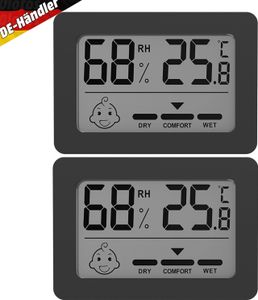 2 Stück Thermo- Hygrometer Feuchtigkeit Mini LCD Digital Thermometer Raumthermometer Luftfeuchtigkeitsmessgerät Temperatur mit Hohen Genauigkeit für Innenraum, Babyraum, Wohnzimmer, Büro Schwarz