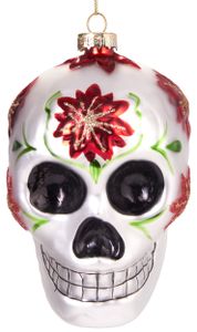 BRUBAKER Lebka Mexiko Svátek mrtvých - Ručně malovaná skleněná vánoční ozdoba - ozdoba na vánoční stromeček figurky vtipná dekorace přívěsek ozdoba na stromeček - 11 cm