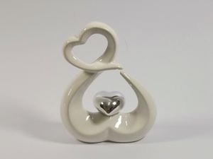Deko Objekt Artikel abstrakte Skulptur Keramik Figur Dekofigur mit silber Herz