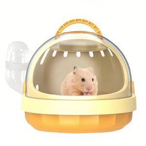 Kleintierkäfig Mit Wasserflasche, 18cm Tragbarer Hamster-Kleintier-Reisekäfig Mit Griff, Atmungsaktiver Meerschweinchenkäfig (Gelb)