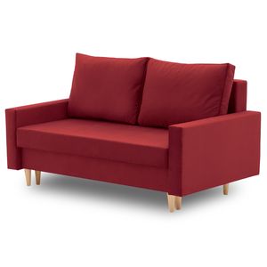 Sofa BELLIS 152 x 90 mit Schlaffunktion - Schlafsofa mit Bettkasten - Farben zur Auswahl - STOFF MONOLITH 59 Weinrote