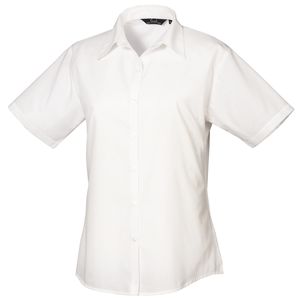 Dámská popelínová blůza / pracovní košile Premier s krátkým rukávem RW1092 (22UK/48DE) (bílá)