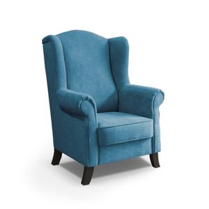 Ohrensessel Leonardo Polstersessel aus velours Sessel mit Holzbeine für Wohnzimmer Wellenfedern, Stoff: aston 12 - blau, Beinefarbe: Wenge